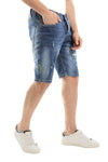 Splatter Pattern Ripped Medium Washed Jeans Shorts