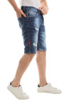 Red Ripped Framing Stitched Dark Washed Jeans Shorts