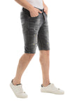 Red Ripped Framing Stitched Dark Washed Jeans Shorts