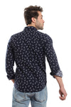 Buttons Down Pineapple Long Sleeves Shirt - Navy Blue