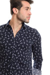 Buttons Down Pineapple Long Sleeves Shirt - Navy Blue